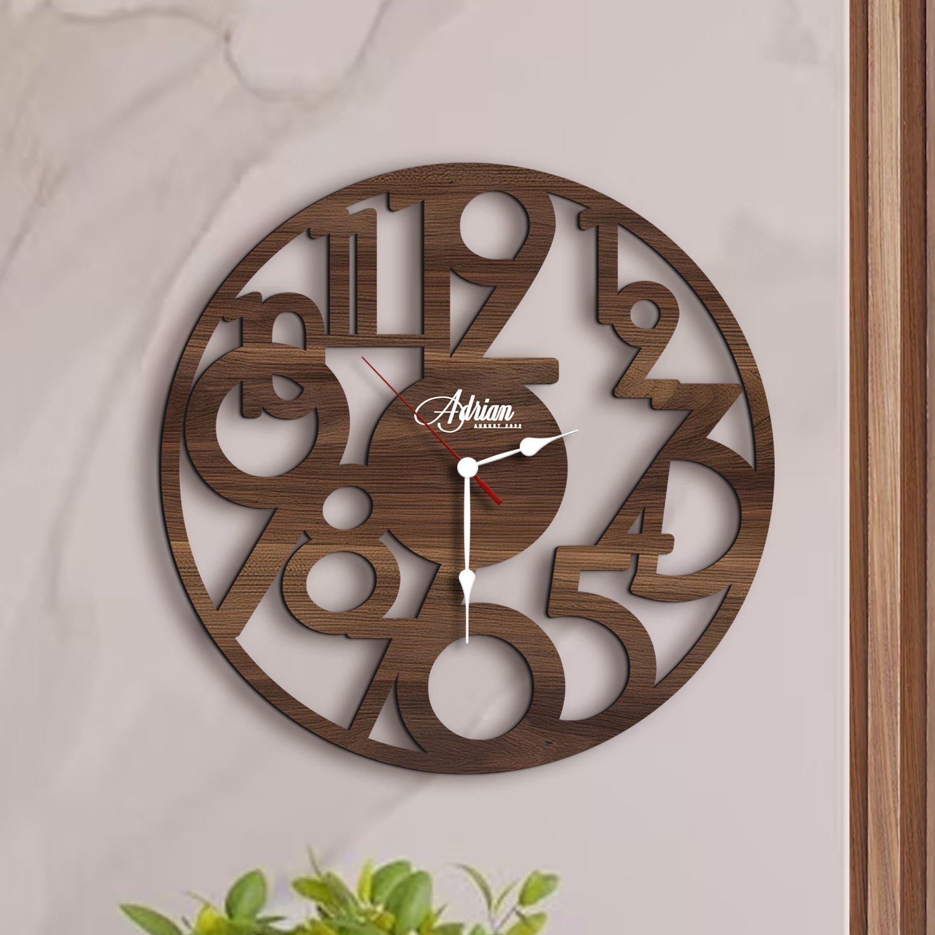 BK Gift Kişiye Özel İsimli Dekoratif 45cm Ahşap Duvar Saati-8 , Ev hediyesi , Arkadaşa Hediye , Sevgiliye Hediye