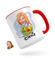 Kişiye Özel Kadın Diyetisyen Karikatürlü Kırmızı Kupa Bardak-1