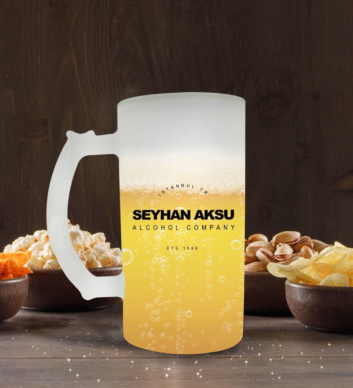 Kişiye Özel Alcohol Company Tasarımlı Buzlu Cam Bira Bardağı 50cl-1