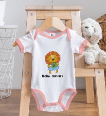BK Kids Hello Summer Tasarımlı Pembe Bebek Body Zıbın ve Mama Önlüğü Hediye Seti-1