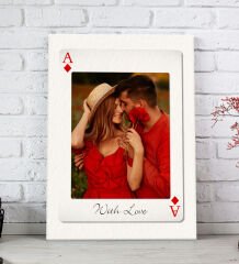 BK Gift Kişiye Özel Aşkımızın Ası Fotoğraflı İskambil Tasarımlı Kanvas Tablo-2, Sevgiliye Hediye, Eşe Hediye