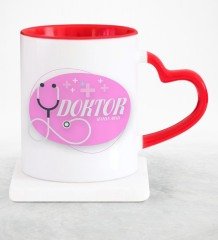 Kişiye Özel Mesleki Doktor Kırmızı Kalpli Kupa Bardak - 15