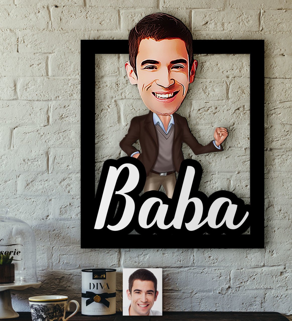 Kişiye Özel Baba Karikatürlü 3D Ahşap Tablo-1