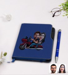Kişiye Özel Sevgililer Karikatürlü Lacivert Termo Deri Defter Kalem Seti-103