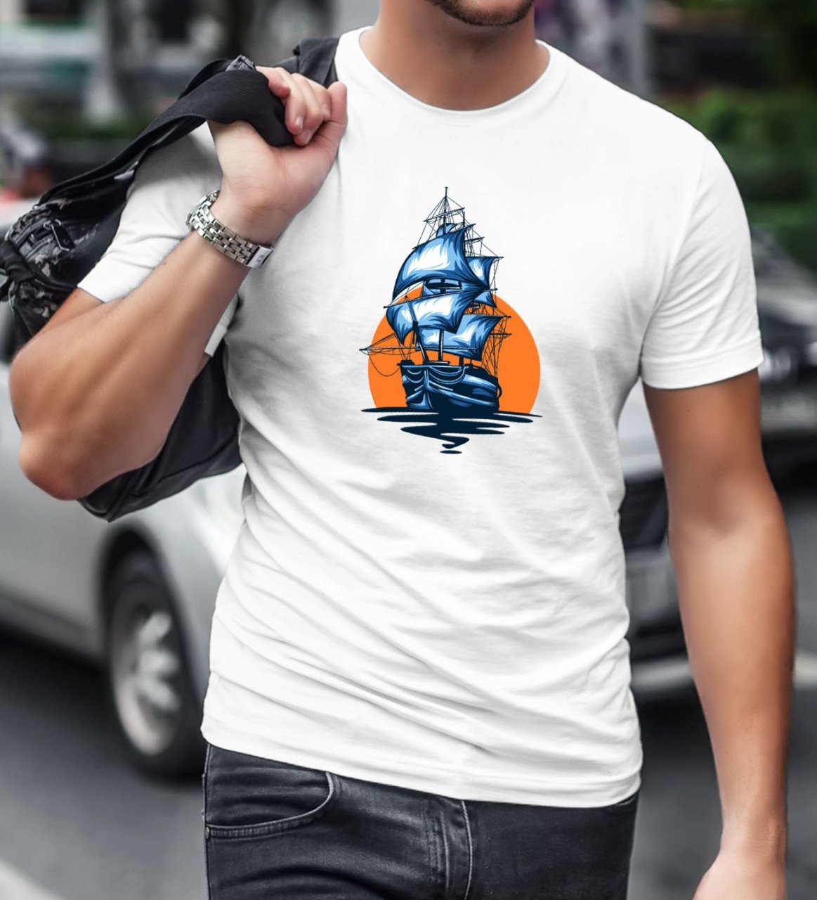 BK Gift Gemi Tasarımlı Beyaz T-Shirt-1