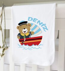 BK Kids Kişiye Özel İsimli 5 Parça Beyaz Bebek Body Zıbın ve Battaniye Hediye Seti, Yeni Doğan Bebek Giyim Hediyesi