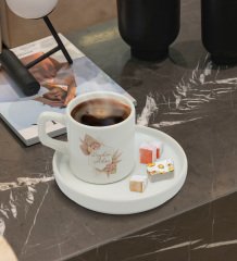 Kişiye Özel Sunum Tabaklı Çiçek Tasarımlı Türk Kahvesi Fincanı Model 16