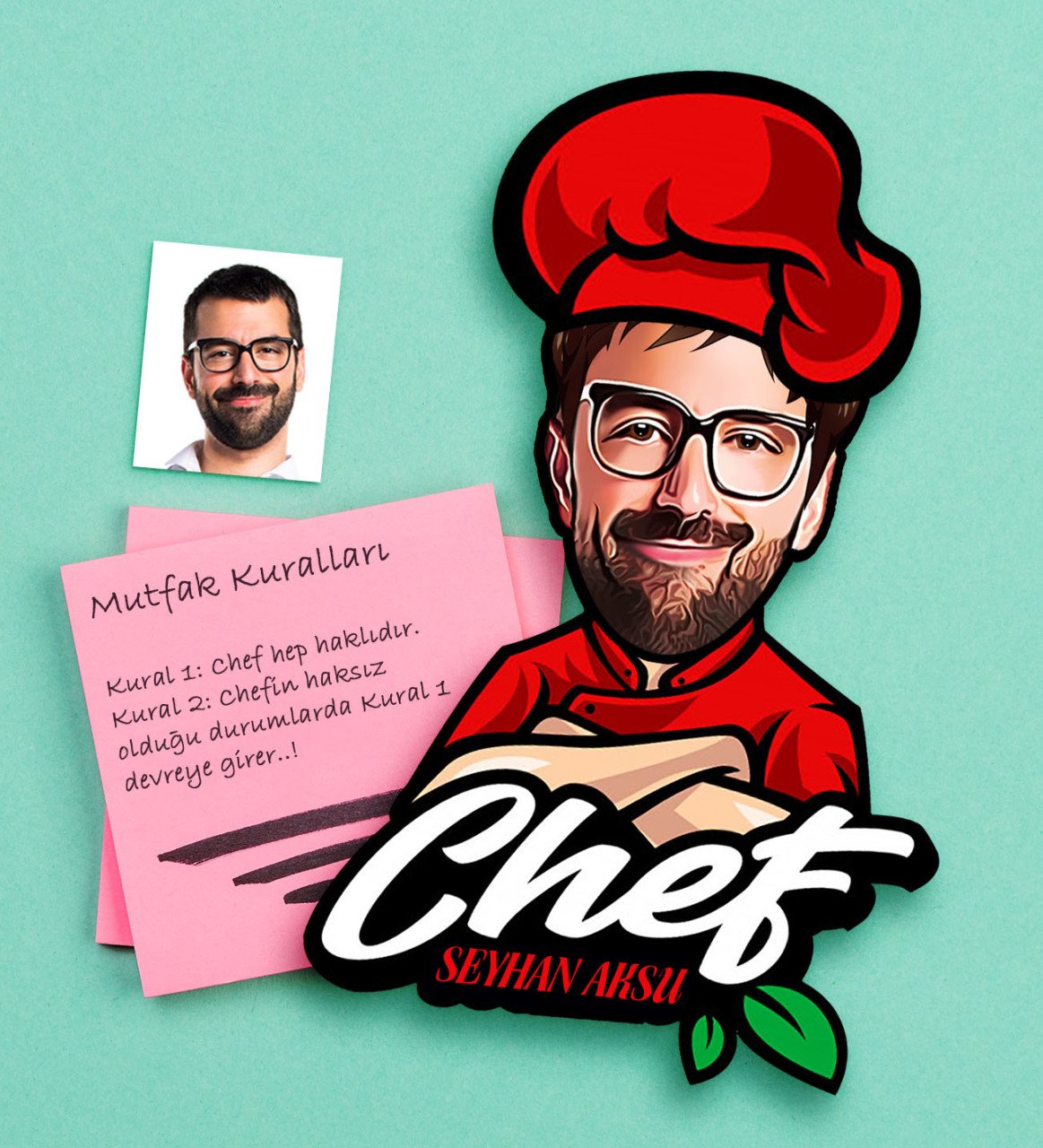 Kişiye Özel Bay Chef Karikatürlü Ahşap Magnet-10