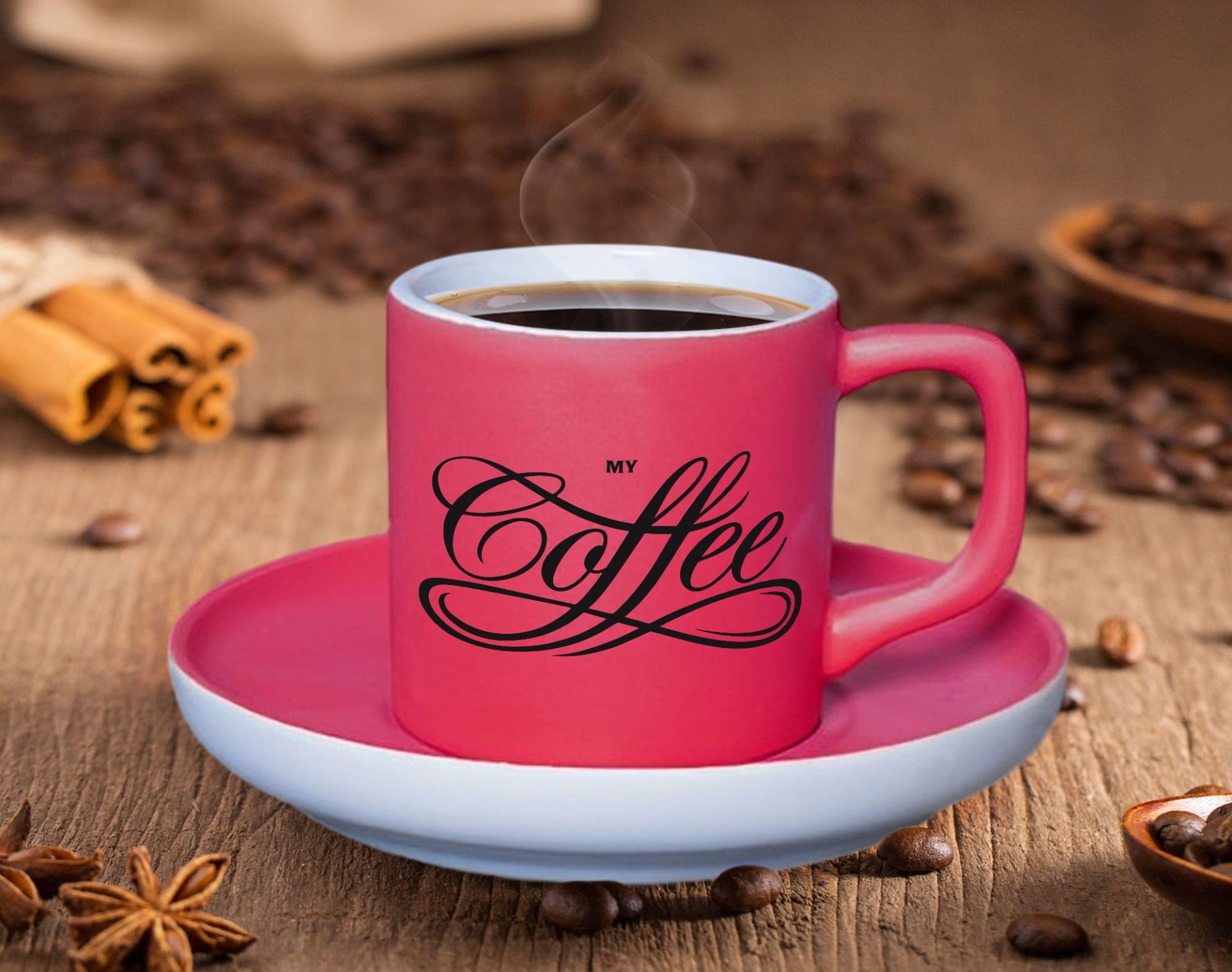 BK Gift Mat Fuşya Renk Türk Kahvesi Fincanı-2 Renkli Türk Kahvesi Fincanı, Arkadaşa Hediye ,  Anneye Hediye , Kahve Fincanı