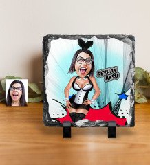 Kişiye Özel Tavşan Kız Karikatürlü Dekoratif Doğal Taş