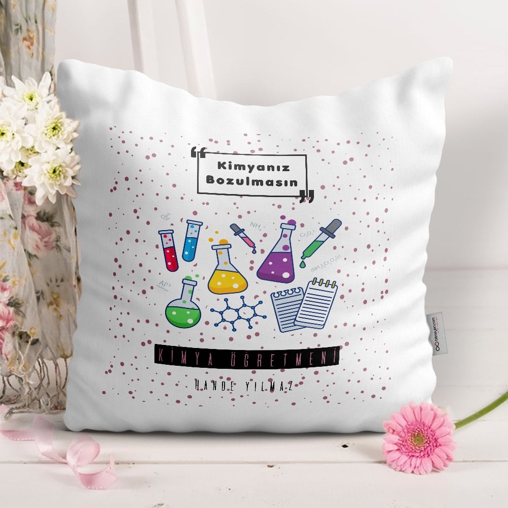Kişiye Özel Kimya Öğretmeni Tasarımlı Beyaz Yastık - 4