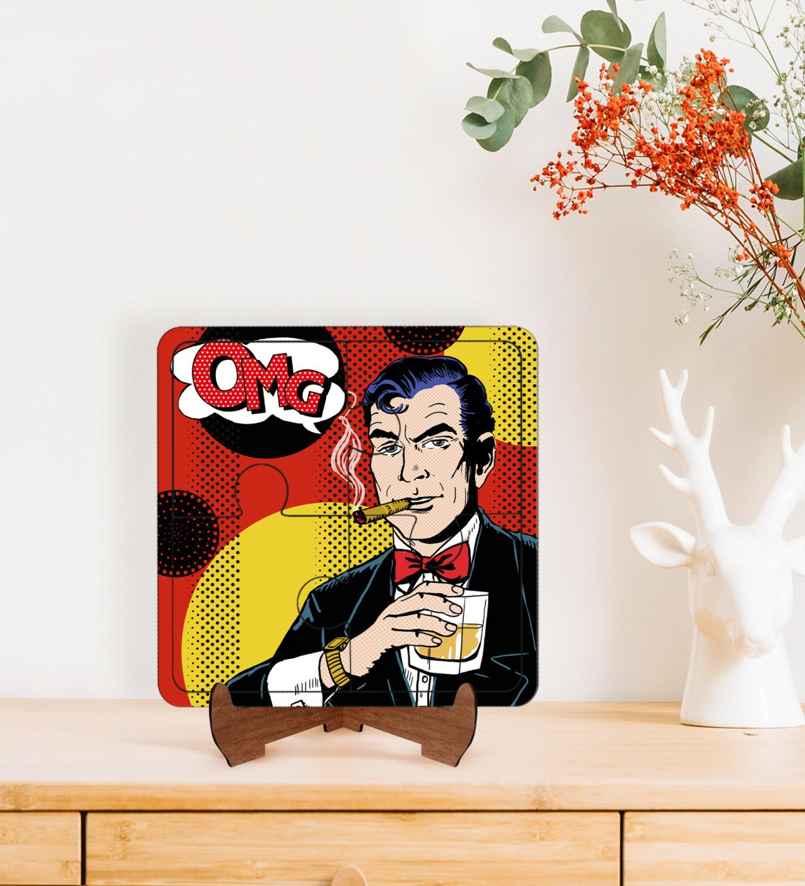 BK Gift Pop Art Tasarımlı Ahşap Standlı Puzzle Çerçeve-36