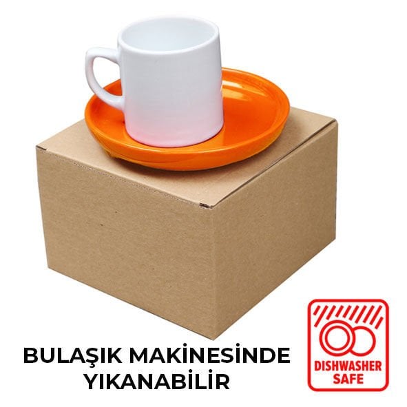 Sublimasyon Kutulu Kahve Fincanı - Turuncu Tabaklı