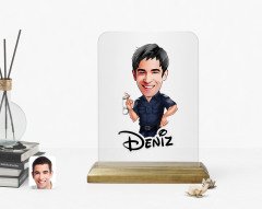 Kişiye Özel Erkek Polis Karikatürlü Ahşap Standlı Çerçeve-2