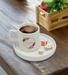Kişiye Özel Sunum Tabaklı Çiçek Tasarımlı Türk Kahvesi Fincanı Model 18