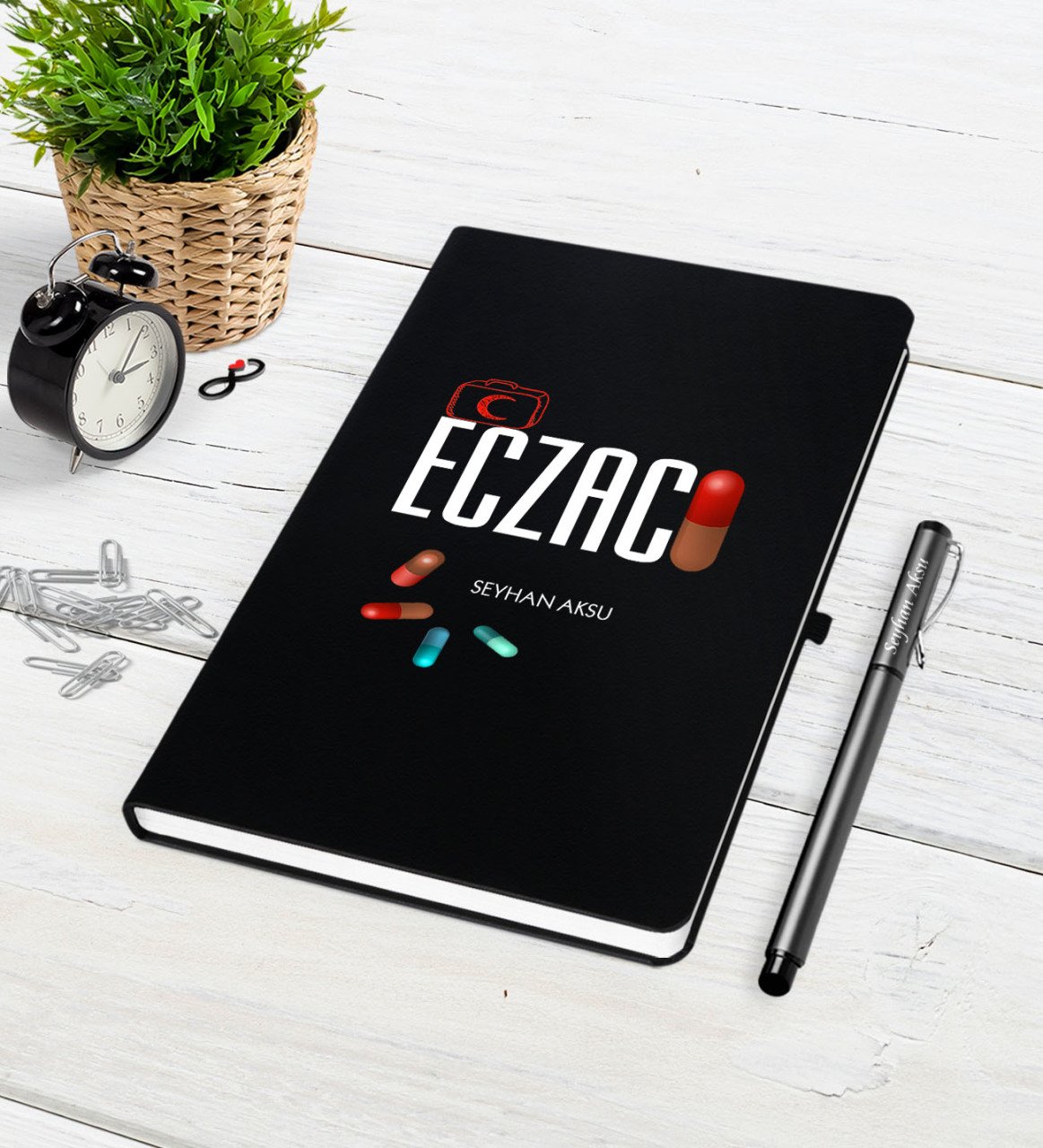 Kişiye Özel Eczacı Siyah Defter Kalem Seti-3