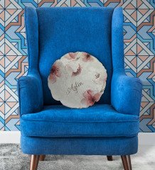 Kişiye Özel İsimli Çiçek Desenli Yuvarlak Dekoratif Kırlent Yastık-4