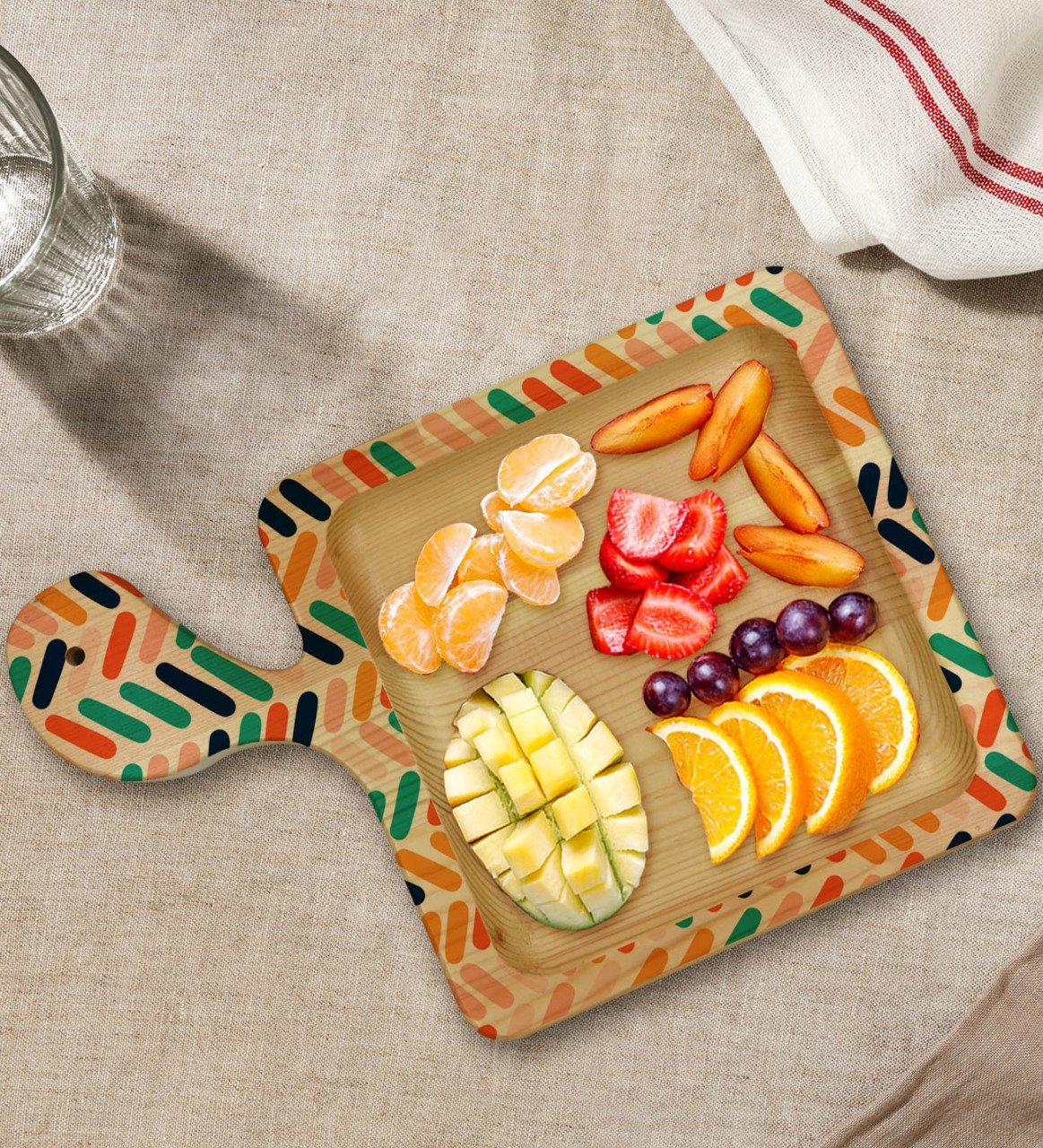 BK Gift Modern Art Tasarımlı Kare Şeklinde Doğal Ahşap Servis ve Sunum Tabağı Model 2
