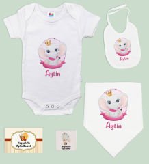 BK Kids Kişiye Özel İsimli 5 Parça Beyaz Bebek Body Zıbın ve Battaniye Hediye Seti, Yeni Doğan Bebek Giyim Hediyesi-4