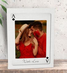 BK Gift Kişiye Özel Aşkımızın Ası Fotoğraflı İskambil Tasarımlı Kanvas Tablo-3, Sevgiliye Hediye, Eşe Hediye