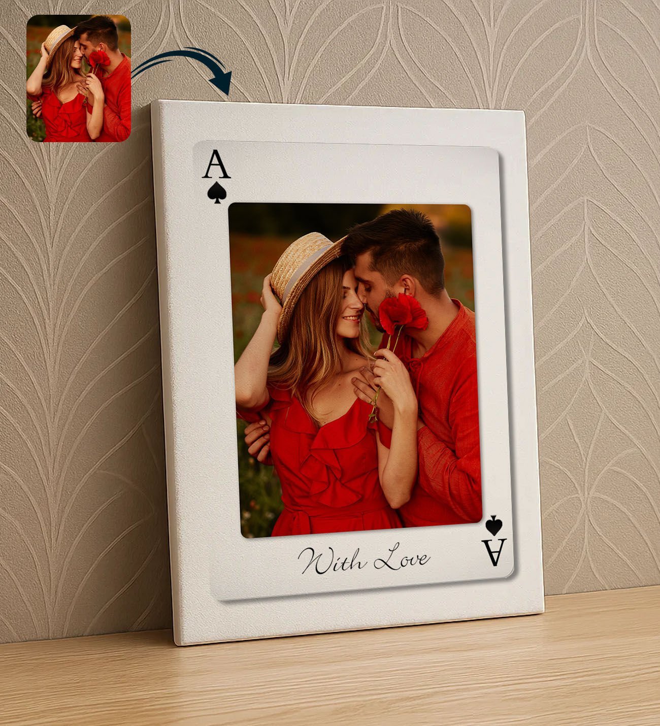 BK Gift Kişiye Özel Aşkımızın Ası Fotoğraflı İskambil Tasarımlı Kanvas Tablo-3, Sevgiliye Hediye, Eşe Hediye