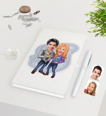 Kişiye Özel Sevgililer Karikatürlü Beyaz Defter Kalem Seti-50