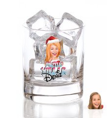 Kişiye Özel Renkli Baskılı Kadın Yeni Yıl Karikatürlü Viski Bardağı-3