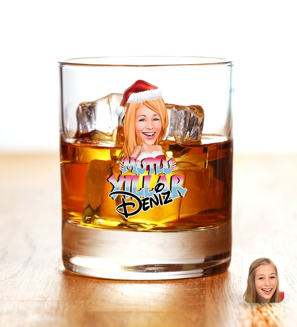 Kişiye Özel Renkli Baskılı Kadın Yeni Yıl Karikatürlü Viski Bardağı-3