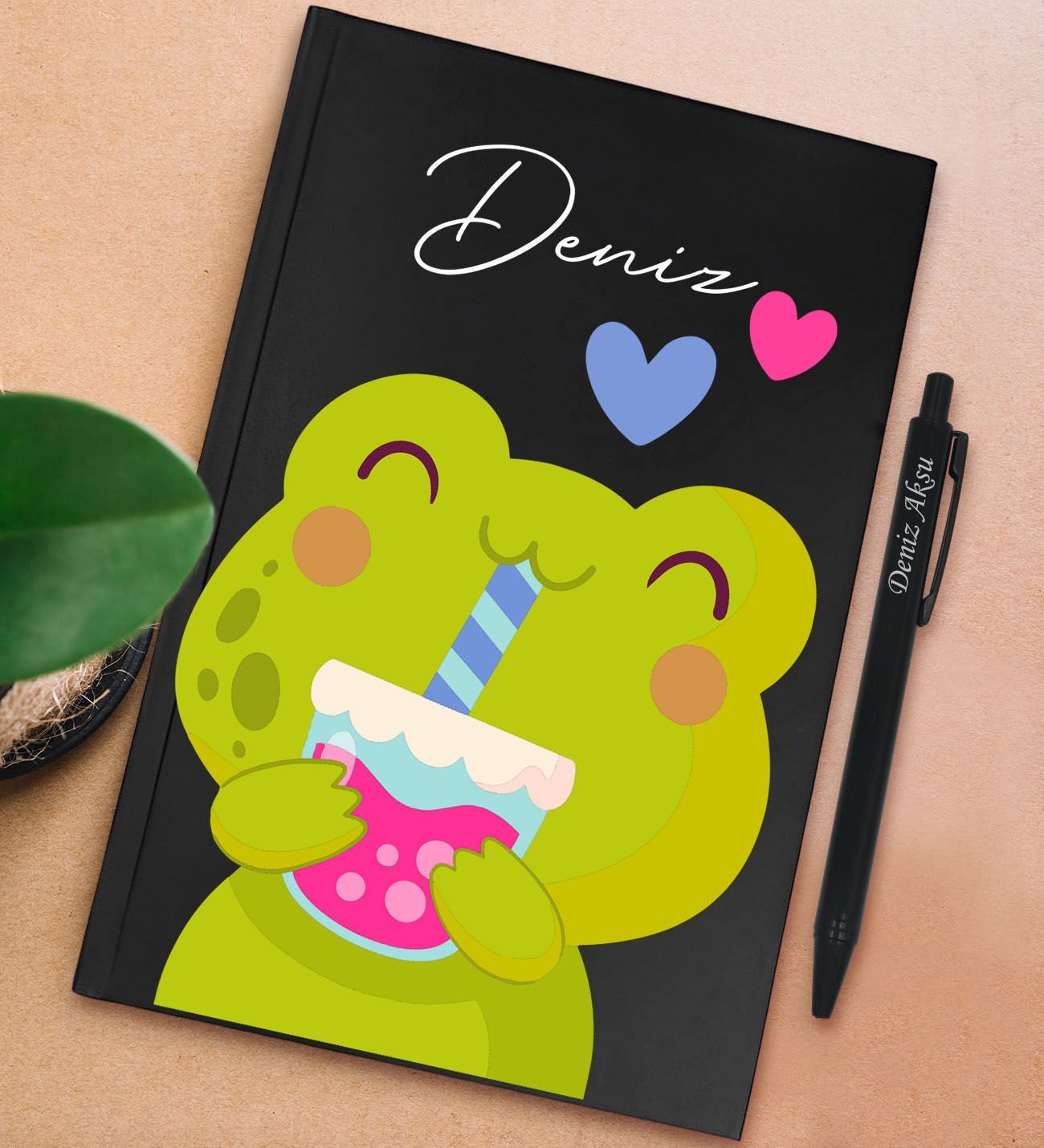 BK Gift Kişiye Özel İsimli Siyah Sert Kapaklı Defter ve Tükenmez Kalem Seti, Arkadaşa Hediye, Yeni İş Hediyesi, Doğum Günü Hediyesi-7
