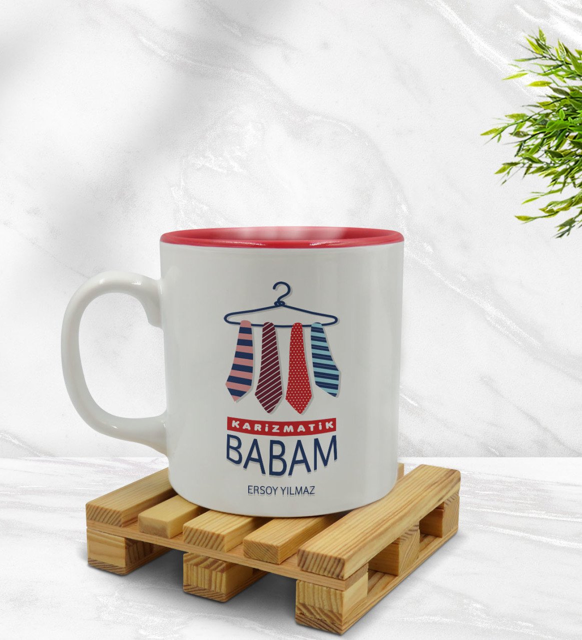 Kişiye Özel Karizmatik Babam Tasarımlı İçi Kırmızı Renkli Kupa Bardak Model 1