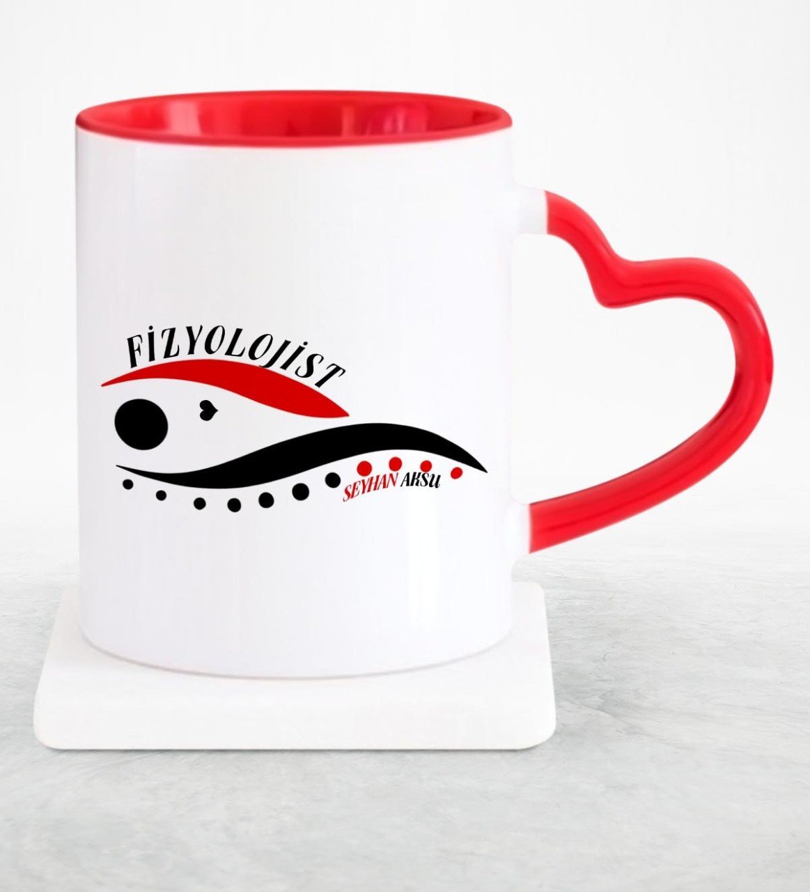 Kişiye Özel Mesleki Fizyolojist Kırmızı Kalpli Kupa Bardak - 1