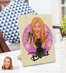 Kişiye Özel İsimli Kadın Güzellik Uzmanı Karikatürlü Dekoratif Ahşap Çerçeve Model 1