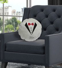 Kişiye Özel İsimli Damat Tasarımlı Yuvarlak Dekoratif Kırlent Yastık-1