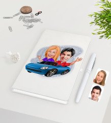 Kişiye Özel Sevgililer Karikatürlü Beyaz Defter Kalem Seti-52