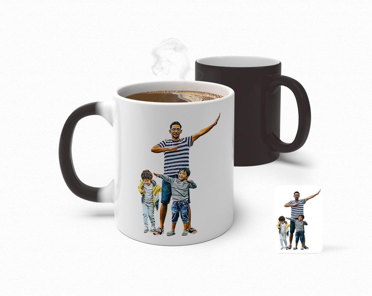Kişiye Özel Tam Boy Baba ve Oğullar Karikatürlü Sihirli Kupa Bardak-1