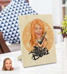 Kişiye Özel İsimli Kadın Kuaför Karikatürlü Dekoratif Ahşap Çerçeve Model 2