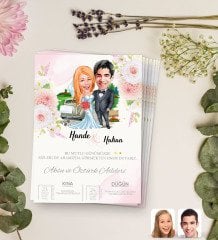 Kişiye Özel Karikatürlü Düğün Davetiyesi Model 24 (100Adet)