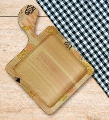BK Gift Modern Art Tasarımlı Kare Şeklinde Doğal Ahşap Servis ve Sunum Tabağı Model 5