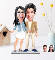 Kişiye Özel Sevgililer Karikatürlü Ahşap Biblo - 8