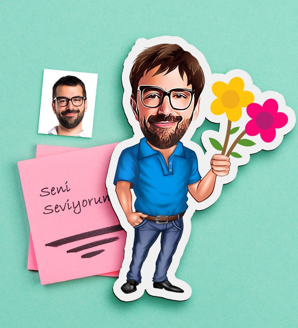 Kişiye Özel Bay Karikatürlü Ahşap Magnet-1