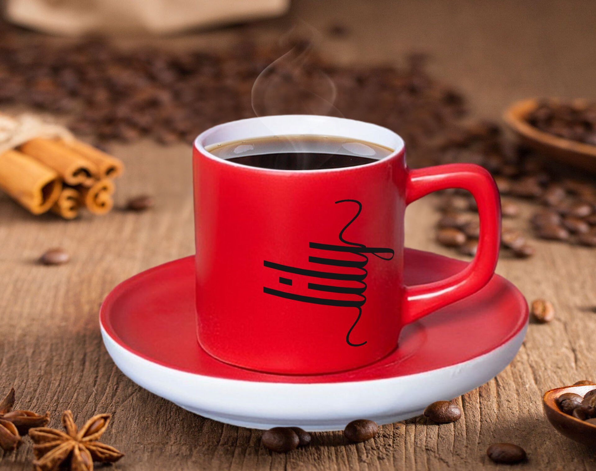 BK Gift Kişiye Özel İsimli Mat Kırmızı Renk Türk Kahvesi Fincanı-6 Renkli Türk Kahvesi Fincanı, Arkadaşa Hediye ,  Anneye Hediye , Kahve Fincanı