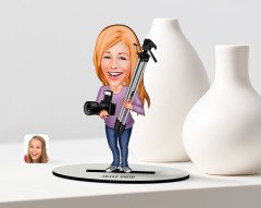 Kişiye Özel Bayan Profesyonel Fotoğrafçı Karikatür Ahşap Biblo - 1