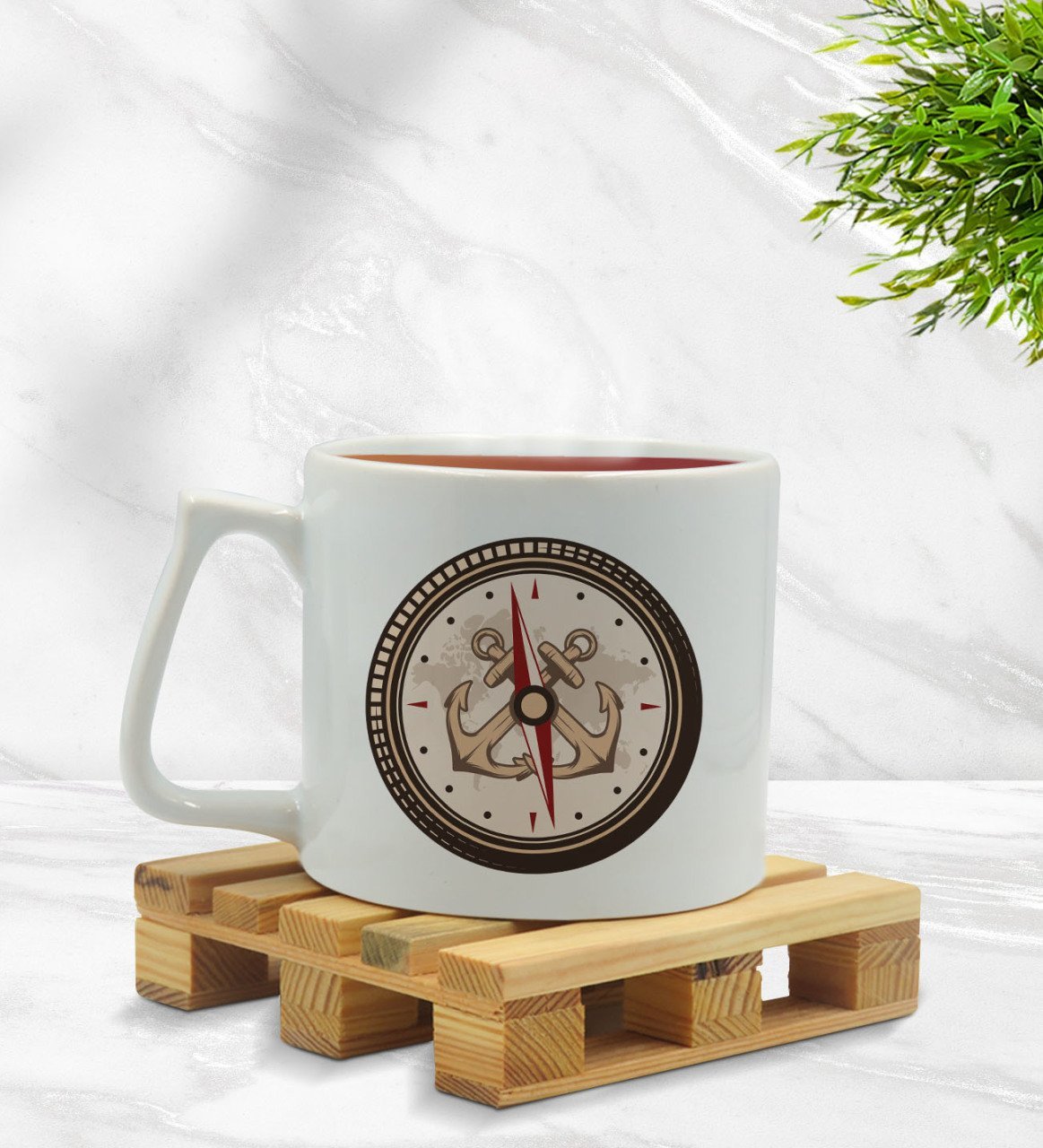 Bk Gift Pusula Tasarımlı Middle Beyaz Kupa Bardak