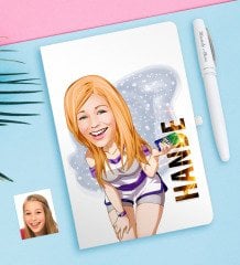 Kişiye Özel Bayan Karikatürlü Beyaz Defter ve Kalem Hediye Seti-36