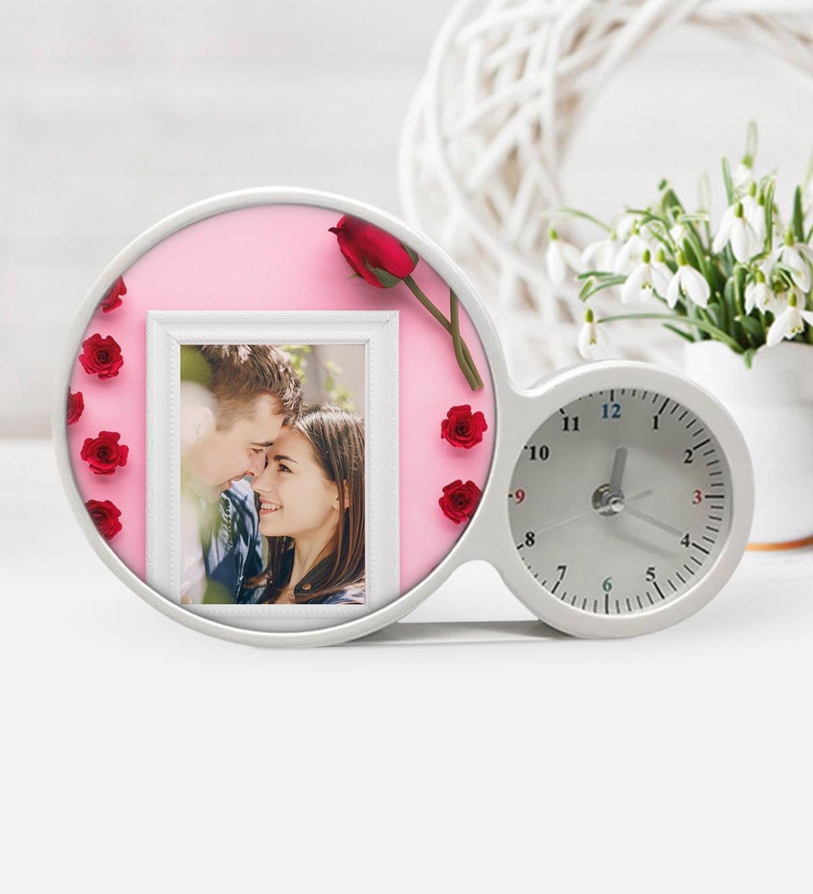 Kişiye Özel Sevgililer Günü Fotoğraflı Saatli Sihirli LED Ayna Çerçeve - 9