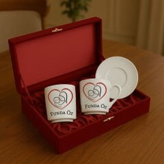 BK Gift Kişiye Özel Bordo Kadife Kutulu İkili Canım Annem Tasarımlı 2'li Kahve Fincanı-2, Yeni İş Hediyesi, Arkadaşa Hediye