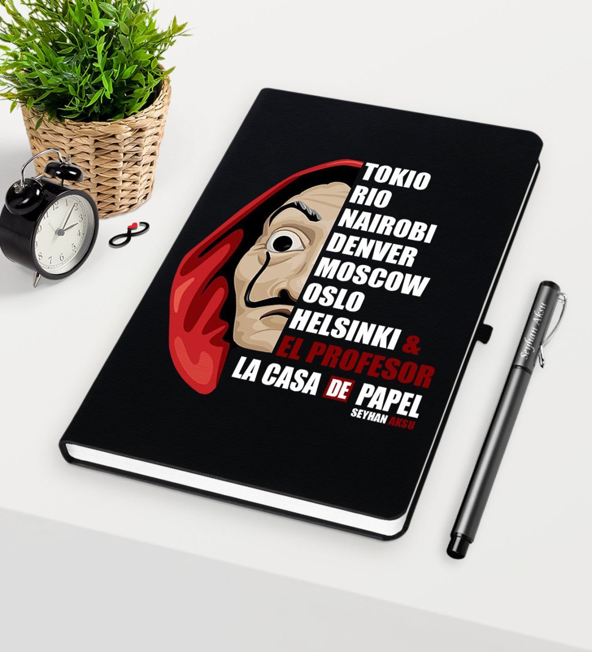 Kişiye Özel La Casa De Papel Siyah Defter Kalem Seti - 14