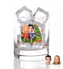 Kişiye Özel Renkli Baskılı Yeni Yıl Sevgililer Karikatürlü Viski Bardağı-4