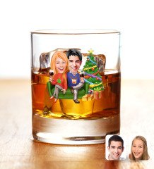 Kişiye Özel Renkli Baskılı Yeni Yıl Sevgililer Karikatürlü Viski Bardağı-4