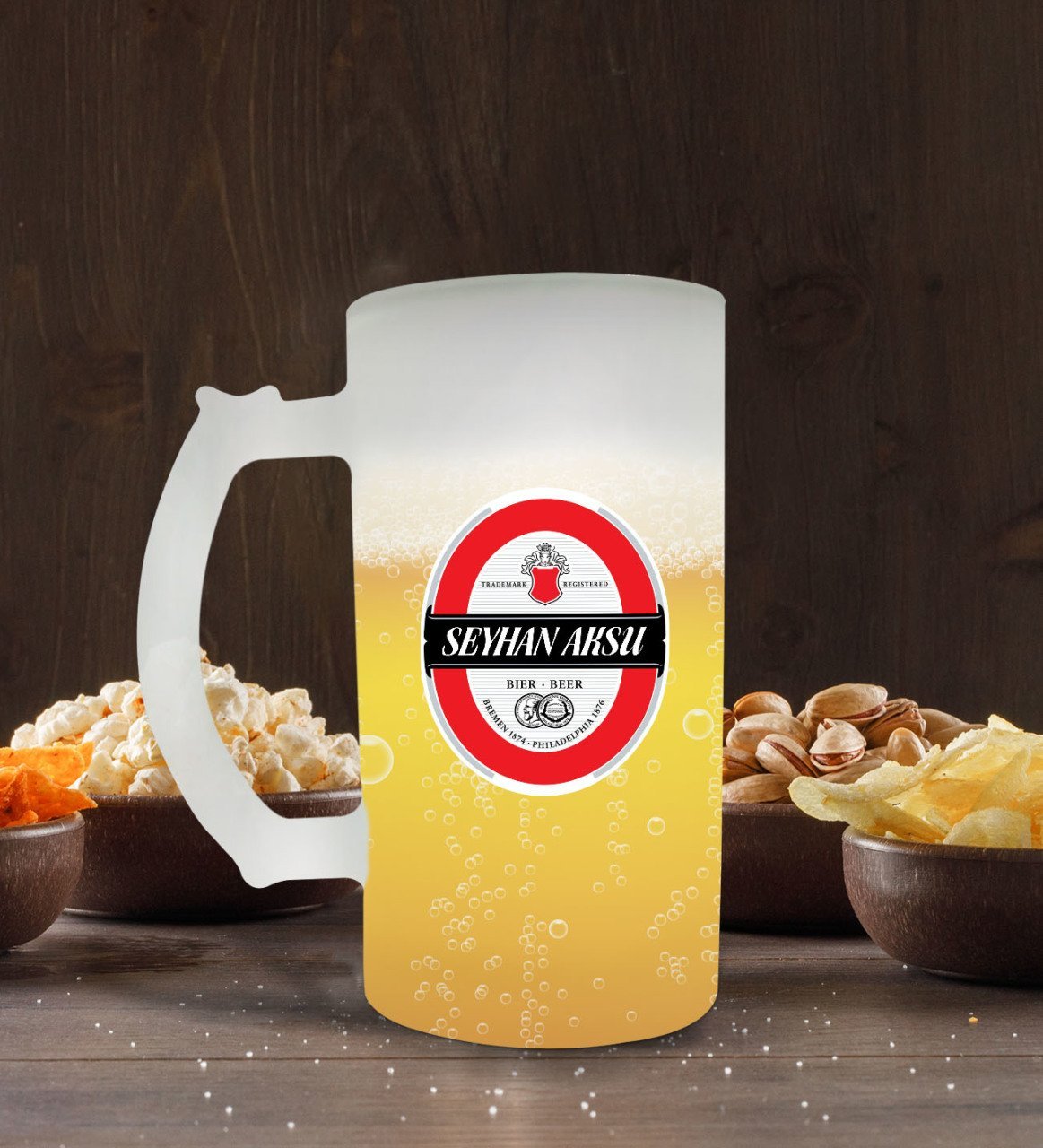 Kişiye Özel Bira Logolu Buzlu Cam Bira Bardağı 50cl-1